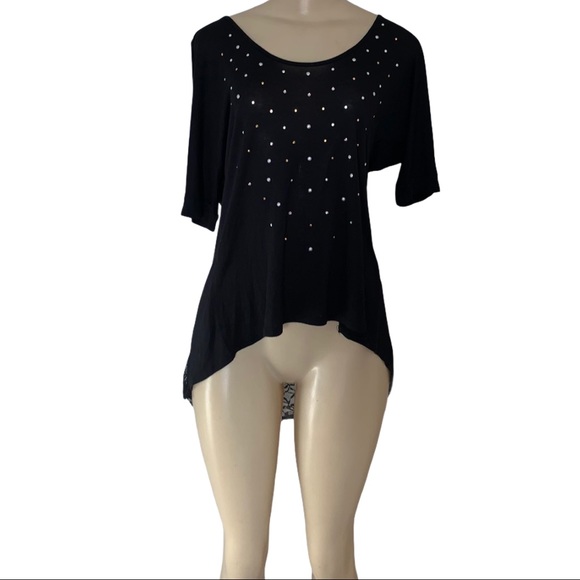 Eye Candy Lace back Bead Embellished Front Scoop Gem Studded SL Shirt - Picture 3 of 6